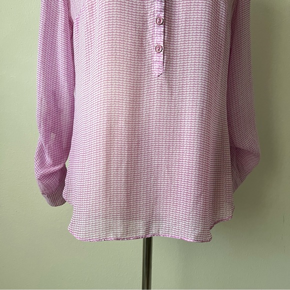 ANA Button Down Purple Heart Print Sheer Long sleeve Shirt for Women - Picture 4 of 8